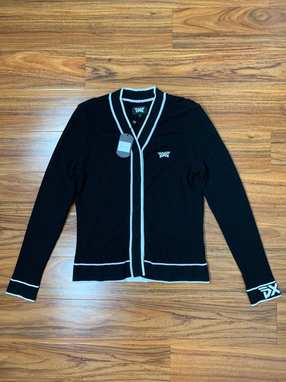 PXG Women's Varsity V-Neck Cardigan Black with Contrast Trim